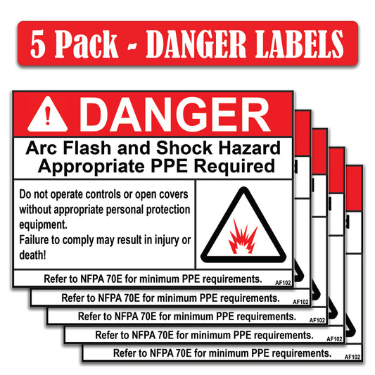 Littversions 5 Pack 5" x 7" Danger Arc Flash And Shock Hazard Appropriate PPE Required Labels 101951 101953 99455 52020 52023 99453 102308 102310 81105 Sticker Decal Vinyl