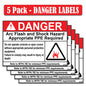Littversions 5 Pack 3.5" x 5" Danger Arc Flash And Shock Hazard Appropriate PPE Required Labels 101951 101953 99455 52020 52023 99453 102308 102310 81105 Sticker Decal Vinyl