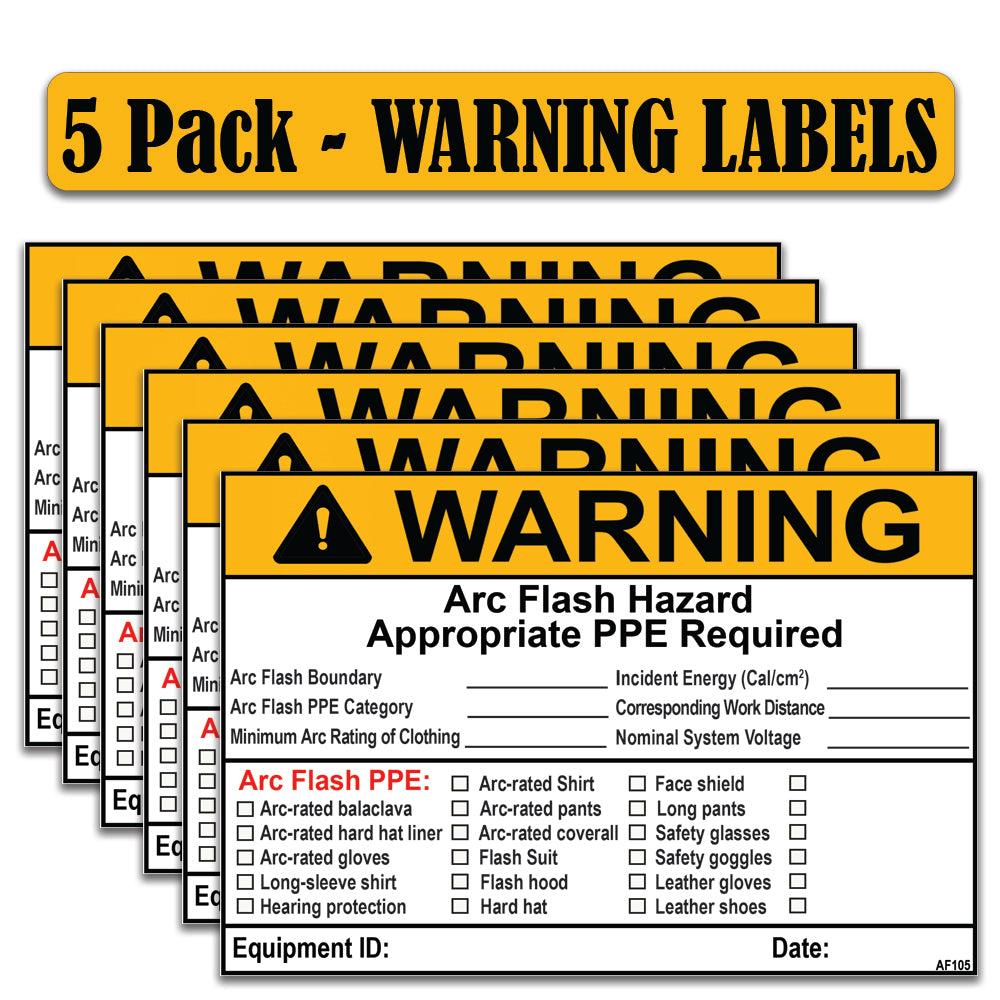 Littversions 5 Pack 4" x 6" Warning Arc Flash Boundary Arc Flash PPE Category Minimum Arc Rating Of Clothing Labels 121079 121080 12295 122976 Sticker Decal Vinyl