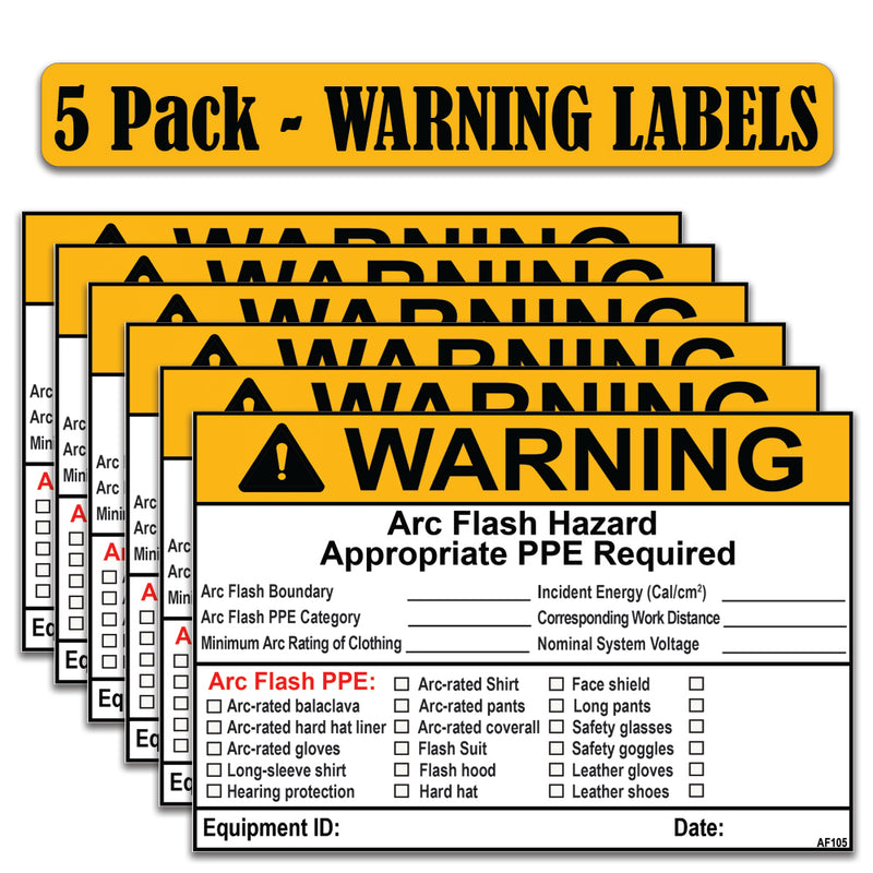 Littversions 5 Pack 5" x 7" Warning Arc Flash Boundary Arc Flash PPE Category Minimum Arc Rating Of Clothing Labels 121079 121080 12295 122976 Sticker Decal Vinyl