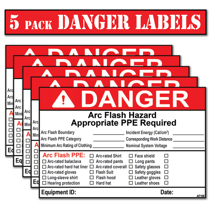 Littversions 5 Pack 5" x 7" Danger Arc Flash Boundary Arc Flash PPE Category Minimum Arc Rating Of Clothing Labels 121079 121080 12295 122976 Sticker Decal Vinyl