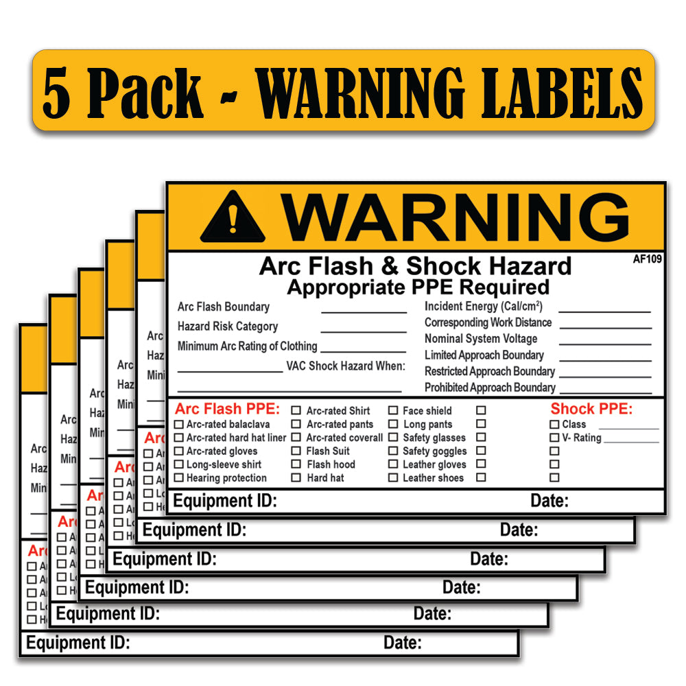 Littversions 5 Pack 4" x 6" Warning Arc Flash Boundary Arc Flash PPE Category Minimum Arc Rating Of Clothing VAC Shock Labels 121077 121078 122977 122978 Sticker Decal Vinyl