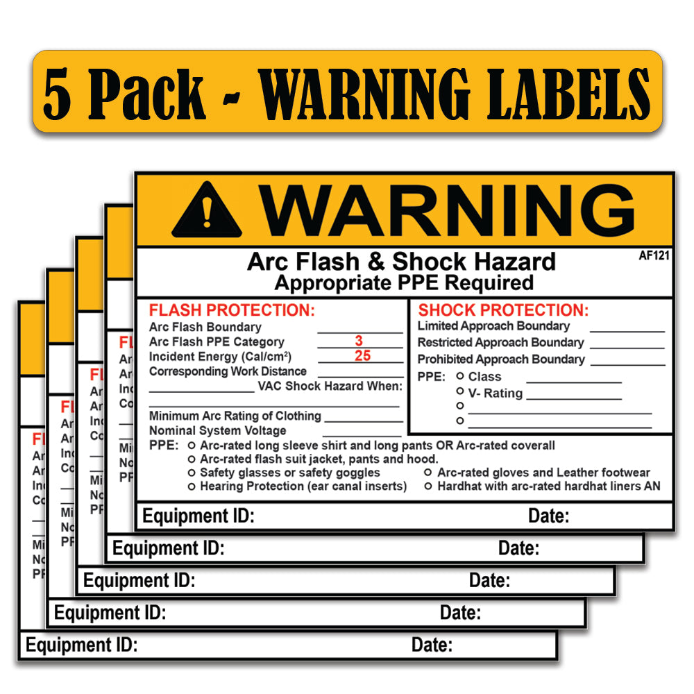 Littversions 5 Pack 5" x 7" Warning Flash Shock Protection Arc Flash Boundary Arc Flash PPE Category 3 Labels 121090 121091 121092 1211101 121102 Sticker Decal Vinyl
