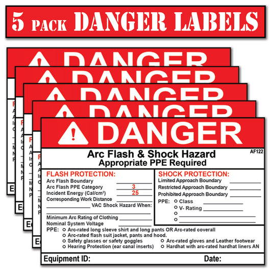 Littversions 5 Pack 4" x 6" Danger Flash Shock Protection Arc Flash Boundary Arc Flash PPE Category 3 Labels 121090 121091 121092 1211101 121102 Sticker Decal Vinyl