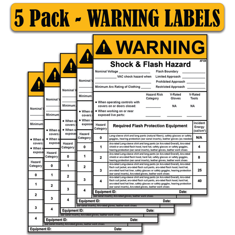 Littversions 5 Pack 5" x 7" Warning Shock & Flash Hazard Nominal System Voltage Vac Shock Hazard When Labels 1210820 121081 Sticker Decal Vinyl