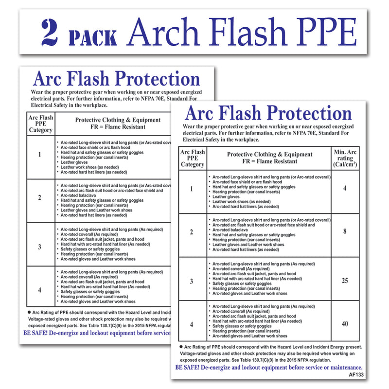 Littversions 2 Pack 7" x 10" Arc Flash Protection Sign Chart Label 102524 102523 Sticker Decal Vinyl