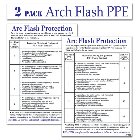 Littversions 2 Pack 5" x 7" Arc Flash Protection Sign Chart Label 102524 102523 Sticker Decal Vinyl