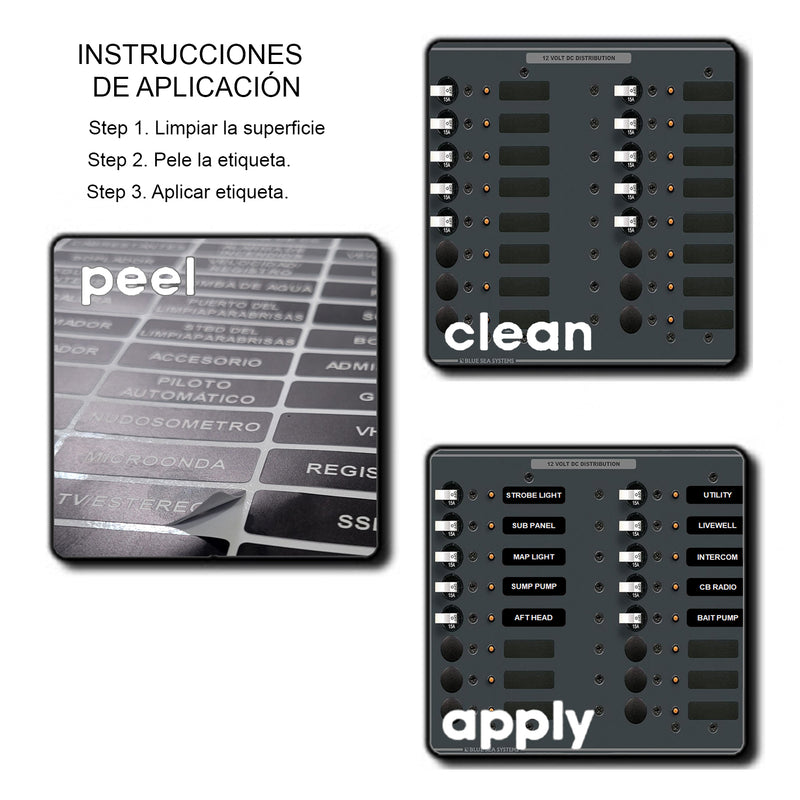 160 Pcs Spanish Large Format Marine Extended AC DC Circuit Battery Panels Directory Switch Labels Car Auto Truck RV Camper Replacement for Blue Sea 8030 8031 8039 8067
