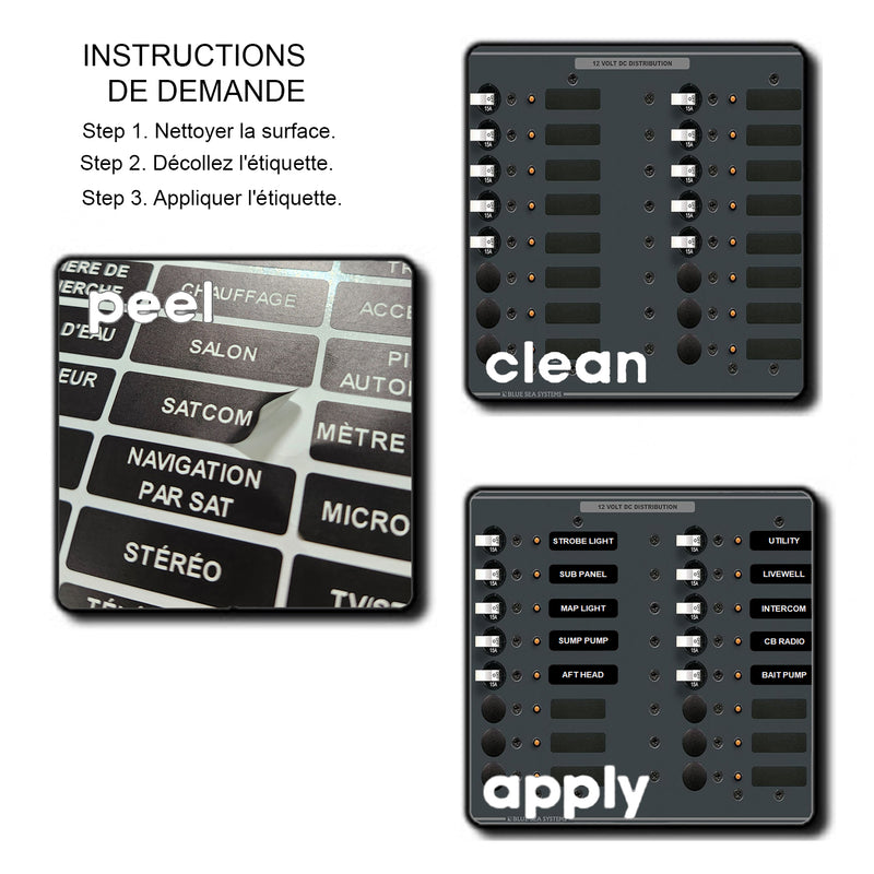 160 Pcs French Large Marine Extended AC DC Circuit Battery Panels Directory Switch Labels Car Auto Truck RV Camper Replacement for Blue Sea 8030 8031 8039 8067