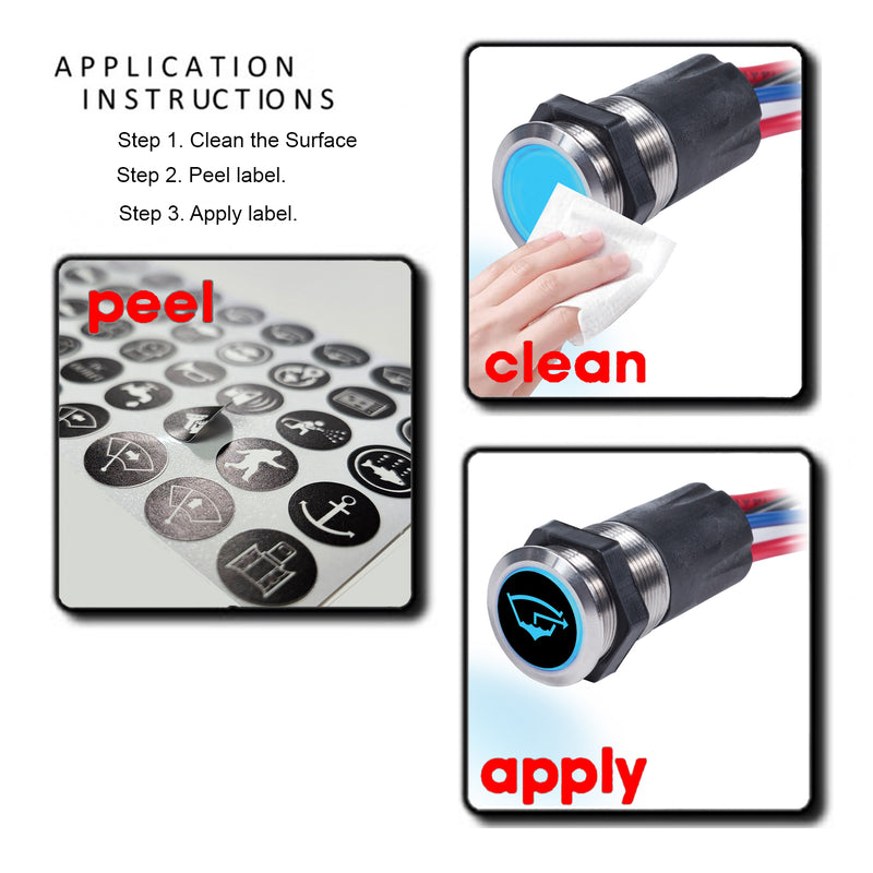 17mm Round Latching Push Button Switch Outdoor Laminated Labels Replacement Blue Sea Toggle Rocker Switch 4230 Sticker Circuit Car Truck Yatch RV Backlit Self Adhesive Vinyl