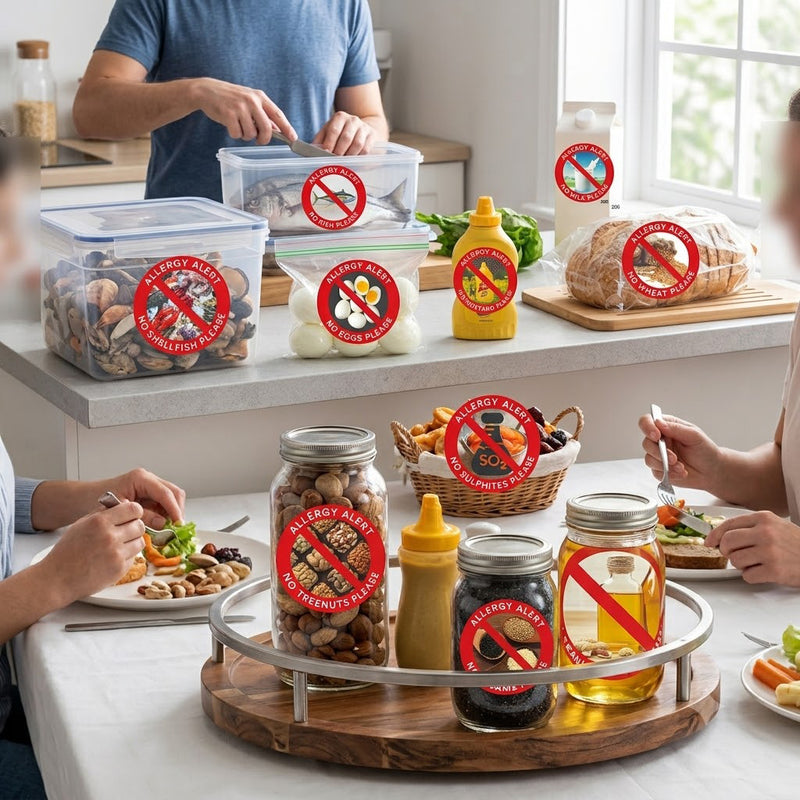 Allergy Safety Labels 1.5/3" Stickers - Food Allergies Awareness Safety Decals for School, Daycare, Lunch Boxes, and Food Containers-High-Visibility Vinyl Waterproof