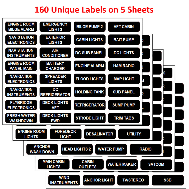 160 Pcs English Large Marine Extended AC DC Circuit Battery Panels Directory Switch Labels Car Auto Truck RV Camper Replacement for Blue Sea 8030 8031 8039 8067