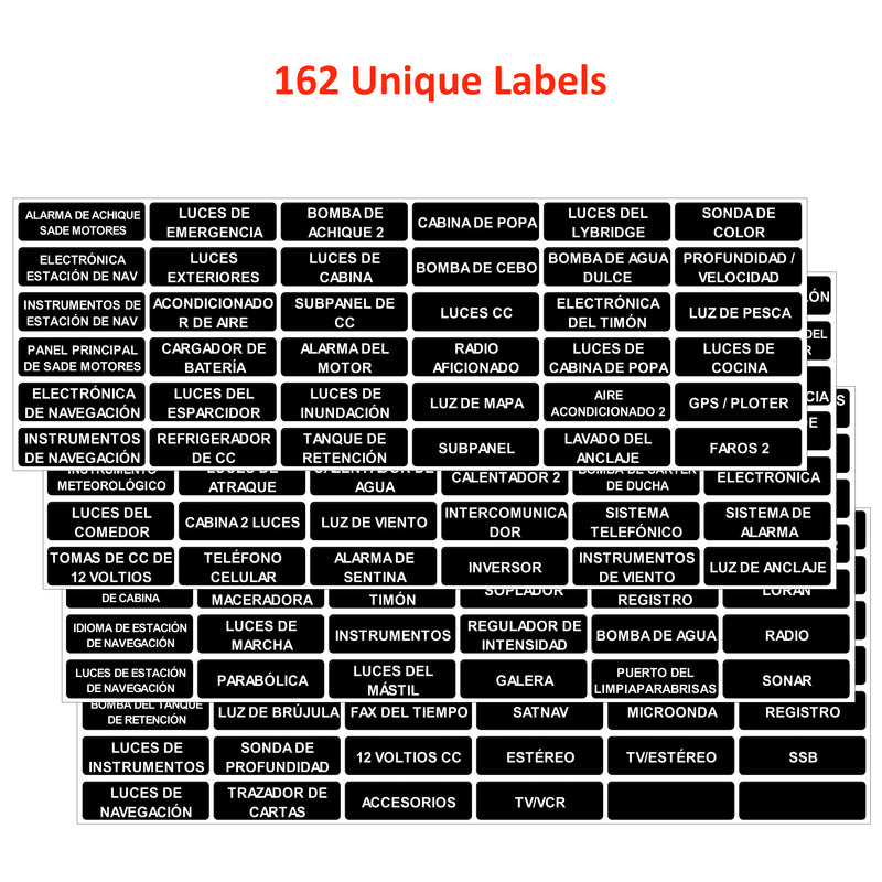 160 Pcs Spanish Large Format Marine Extended AC DC Circuit Battery Panels Directory Switch Labels Car Auto Truck RV Camper Replacement for Blue Sea 8030 8031 8039 8067