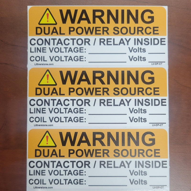 10 Pack 4"x1.75" Heavy Duty Pressure Sensitive Warning Dual Power Source Contactor/Relay Inside Label Sticker Vinyl Waterproof Ultra Durable