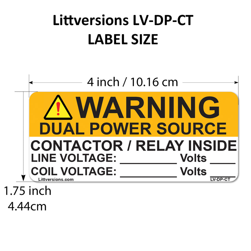 10 Pack 4"x1.75" Heavy Duty Pressure Sensitive Warning Dual Power Source Contactor/Relay Inside Label Sticker Vinyl Waterproof Ultra Durable