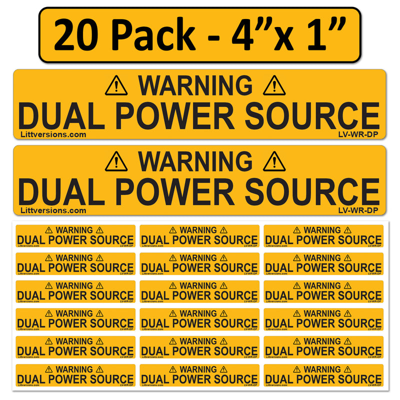 20 Pack 4"x1" Heavy Duty Pressure Sensitive Warning Dual Power Source Outdoor Rated Laminated Label Sticker Vinyl Waterproof Ultra Durable