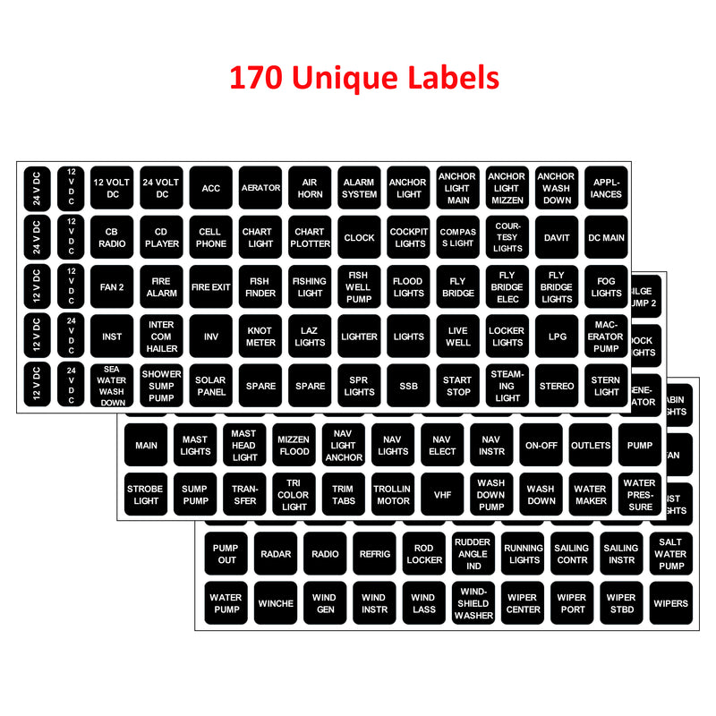 170 Pcs Square AC DC Panel Directory Label Replacement for Blue Sea 4215 4216 4217 4218 Marine