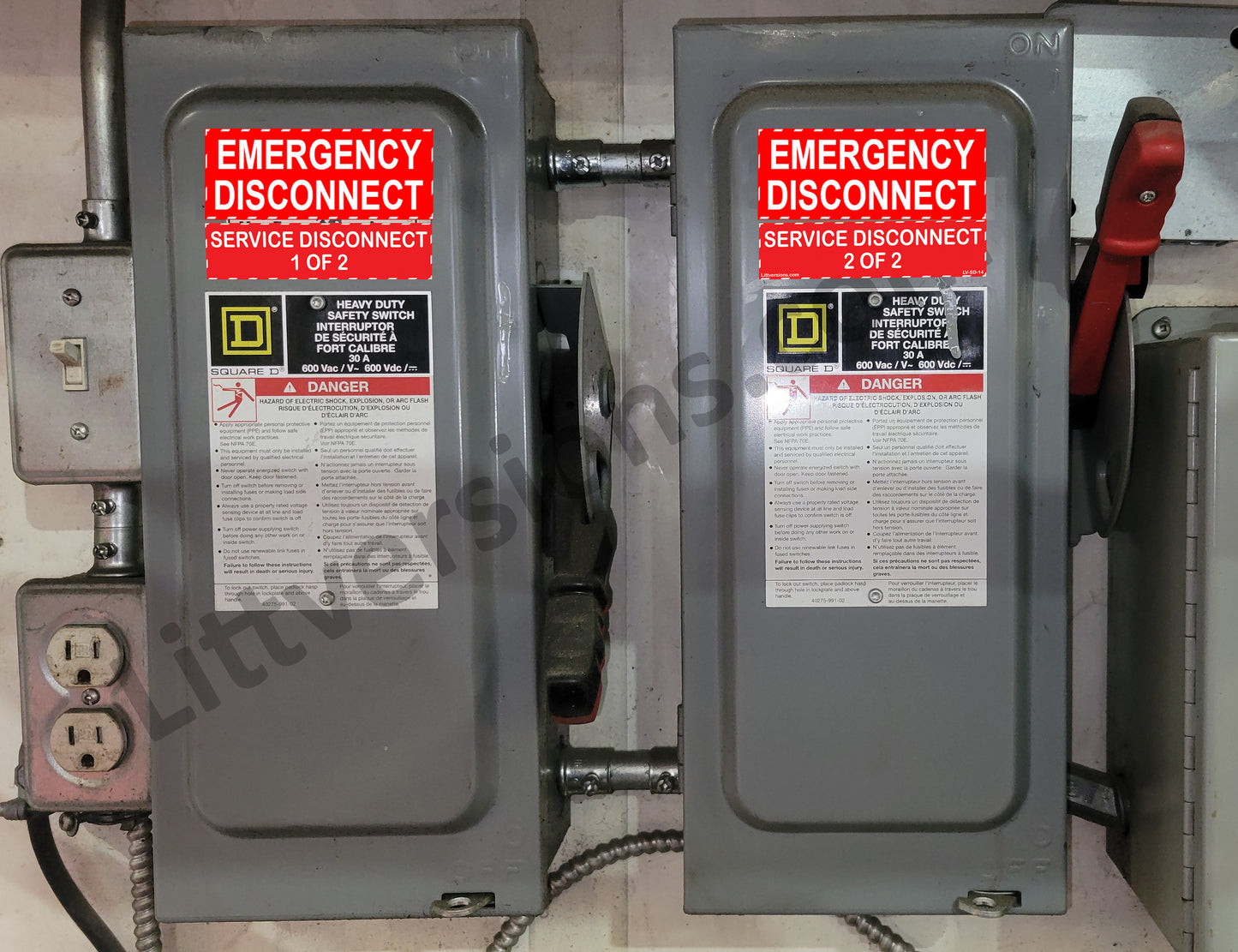 5 Pack 5"x 2" NEC Compliant RED Emergency Disconnect Outdoor Laminated Labels Decal Sticker Panel Heavy Duty Vinyl Waterproof Ultra Durable Electrical
