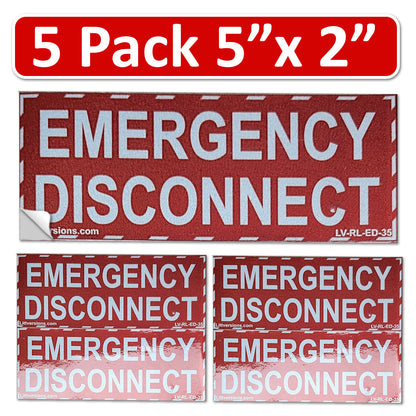 5 Pack 5"x 2" NEC Compliant Reflective RED Emergency Disconnect Outdoor Laminated Labels Decal Sticker Panel Heavy Duty Vinyl Waterproof Ultra Durable Electrical Panel