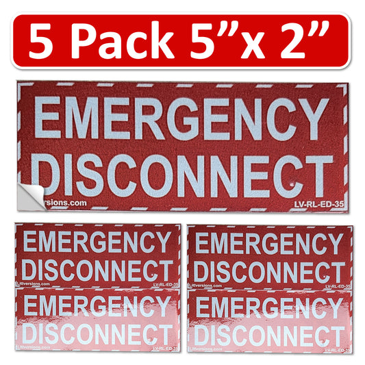5 Pack 5"x 2" NEC Compliant Reflective RED Emergency Disconnect Outdoor Laminated Labels Decal Sticker Panel Heavy Duty Vinyl Waterproof Ultra Durable Electrical Panel