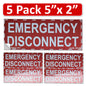 5 Pack 5"x 2" NEC Compliant Reflective RED Emergency Disconnect Outdoor Laminated Labels Decal Sticker Panel Heavy Duty Vinyl Waterproof Ultra Durable Electrical Panel