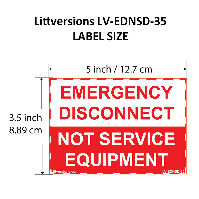 5 Pack 5"x 3.5" Emergency Disconnect  NOT Service Equipment Label Sign Stick Vinyl Elect NEC compliant