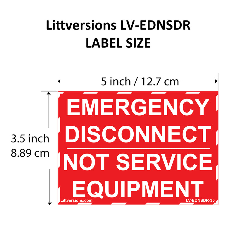 5 Pack 5"x 3.5" NEC compliant RED Emergency Disconnect NOT Service Equipment Outdoor Laminated Labels Danger Sticker Panel Heavy Duty Vinyl Waterproof Ultra Durable Electrical