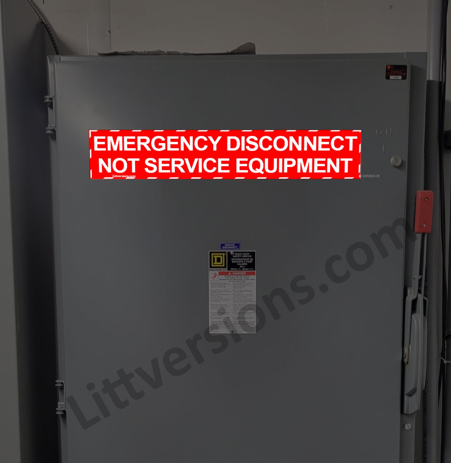 Littversions 5 Pack Reflective 9" x 1-3/4" NEC Compliant Emergency Disconnect NOT Service Equipment Outdoor Laminated Labels Sticker Electrical Panel Danger Heavy Duty Vinyl Waterproof