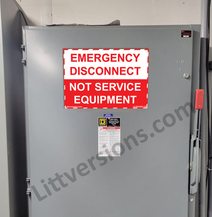 2 Pack 12"x9" NEC compliant Emergency Disconnect NOT Service Equipment Outdoor Rated Laminated Labels Sign Notice Danger Sticker Panel Durable Electrical Heavy Duty Vinyl Waterproof