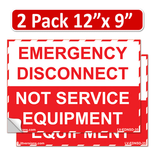 2 Pack 12"x9" NEC compliant Emergency Disconnect NOT Service Equipment Outdoor Rated Laminated Labels Sign Notice Danger Sticker Panel Durable Electrical Heavy Duty Vinyl Waterproof