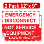 2 Pack 12"x9" NEC compliant Emergency Disconnect NOT Service Equipment Outdoor Rated Laminated Labels Sign Notice Danger Sticker Panel Durable Electrical Heavy Duty Vinyl Waterproof