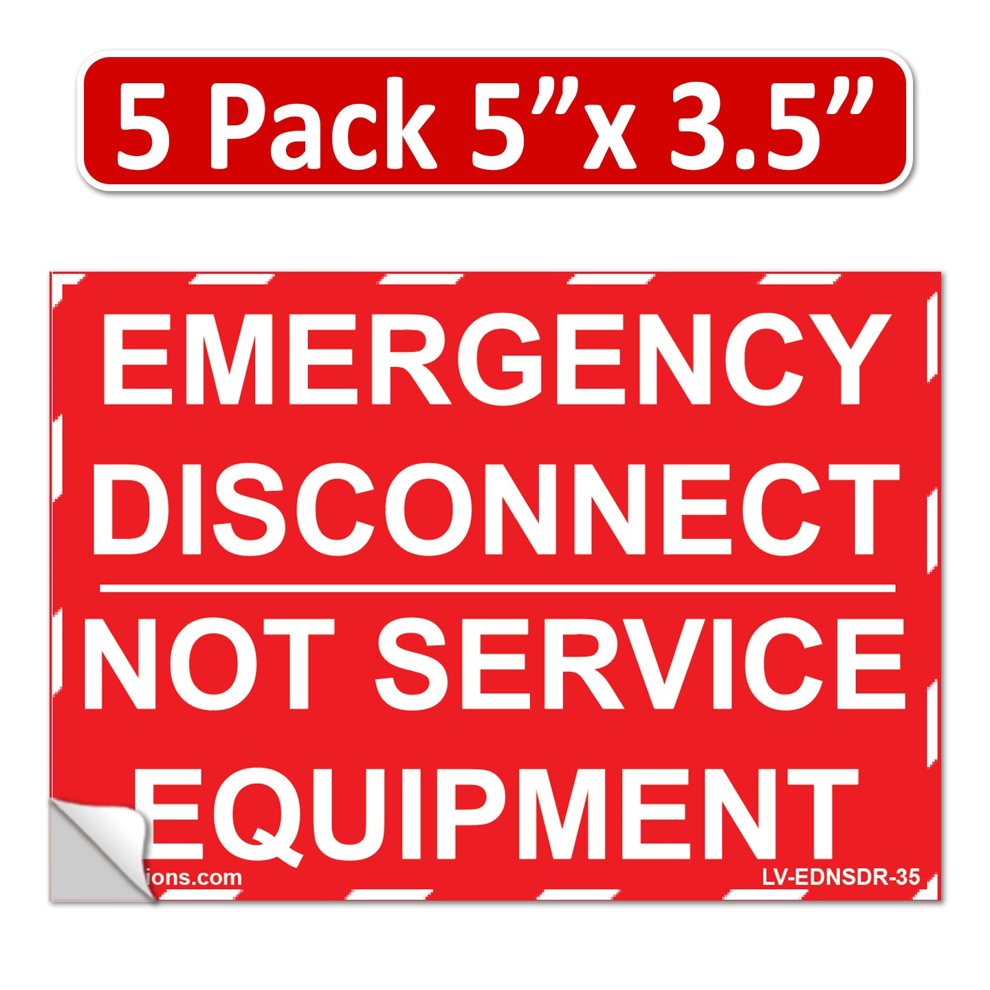 5 Pack 5"x 3.5" NEC compliant RED Emergency Disconnect NOT Service Equipment Outdoor Laminated Labels Danger Sticker Panel Heavy Duty Vinyl Waterproof Ultra Durable Electrical