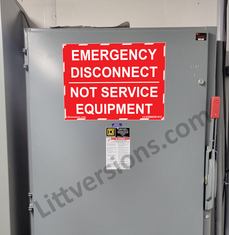 2 Pack 12"x9" Red NEC compliant Emergency Disconnect NOT Service Equipment Outdoor Rated Laminated Labels Sign Notice Danger Sticker Panel Durable Electrical Heavy Duty Vinyl Waterproof