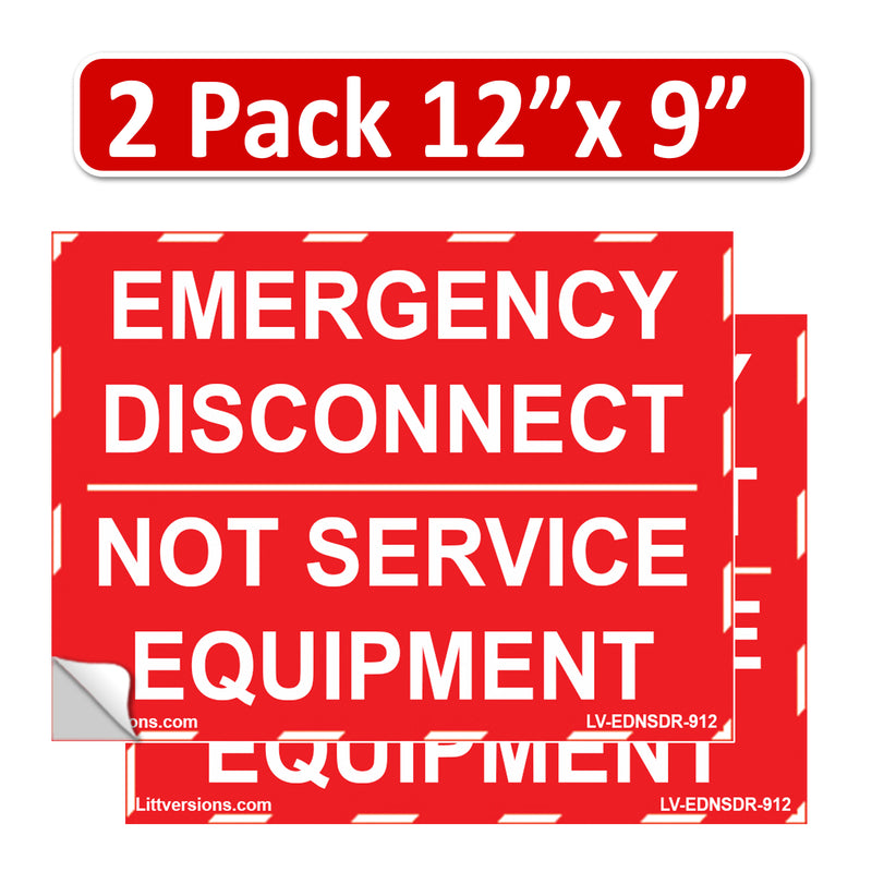 2 Pack 12"x9" Red NEC compliant Emergency Disconnect NOT Service Equipment Outdoor Rated Laminated Labels Sign Notice Danger Sticker Panel Durable Electrical Heavy Duty Vinyl Waterproof