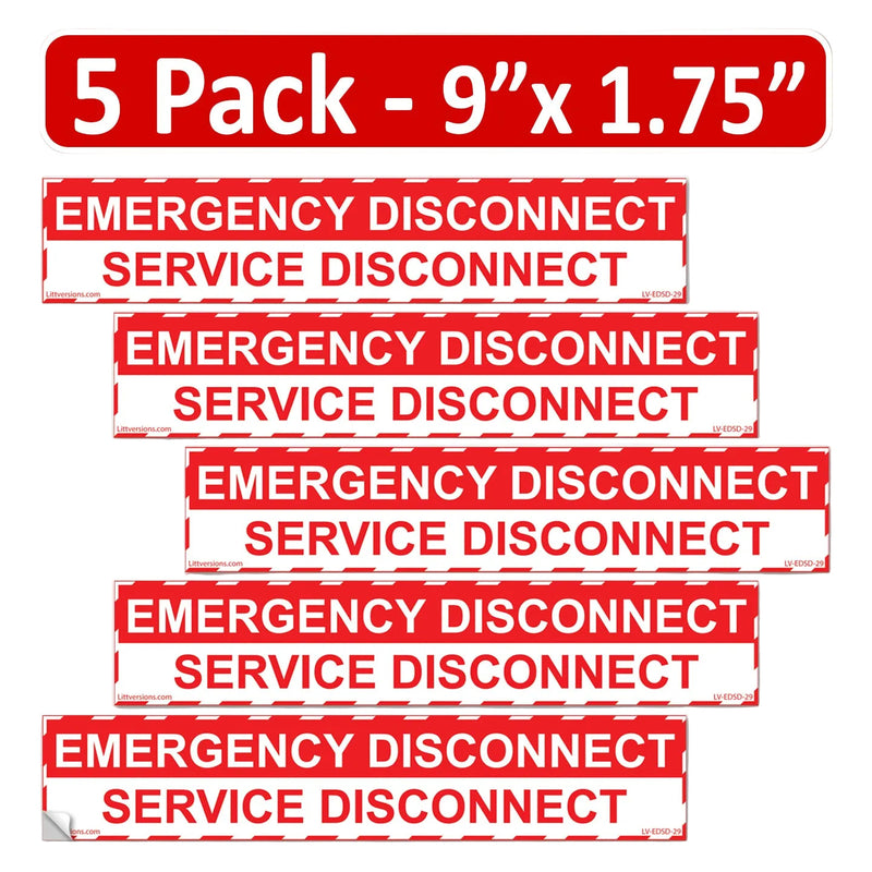 5 Pack 1-3/4"x 9" Emergency Service Disconnect Decal Label Sign Sticker Panel Vinyl 44-944 NEC compliant