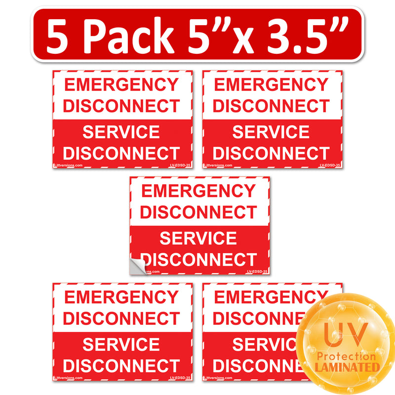 NEC Compliant Emergency Disconnect Service 1.75x9"/5x3.5"/12x9"  Reflective/Red Outdoor Laminated Labels Sticker Electrical Panel Danger Heavy Duty Vinyl Waterproof Ultra Durable