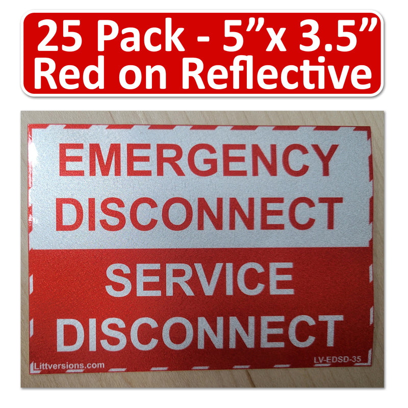 NEC Compliant Emergency Disconnect Service 1.75x9"/5x3.5"/12x9"  Reflective/Red Outdoor Laminated Labels Sticker Electrical Panel Danger Heavy Duty Vinyl Waterproof Ultra Durable