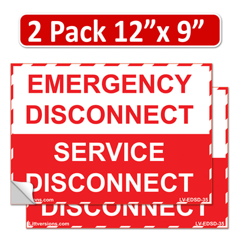 2 Pack 12"x 9" NEC compliant Emergency Disconnect Service Outdoor Laminated Labels Decal Sign Notice Danger Sticker Panel Durable Electrical Heavy Duty Vinyl Waterproof