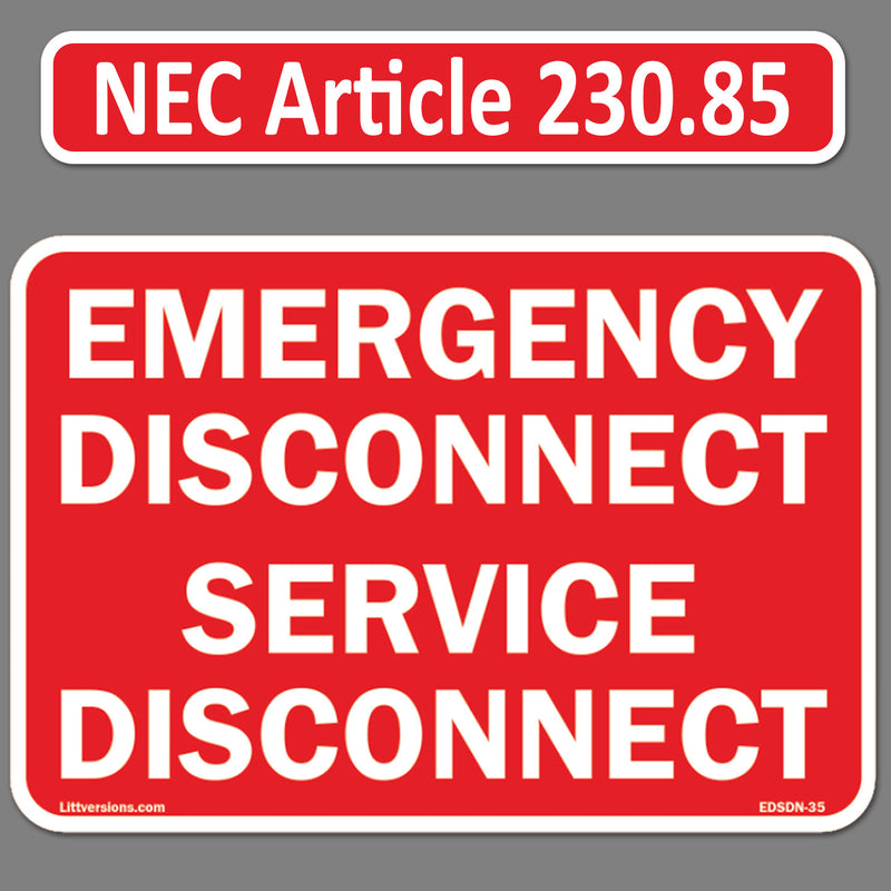 NEC Compliant Emergency Disconnect Service 1.75x9"/5x3.5"/12x9"  Reflective/Red Outdoor Laminated Labels Sticker Electrical Panel Danger Heavy Duty Vinyl Waterproof Ultra Durable