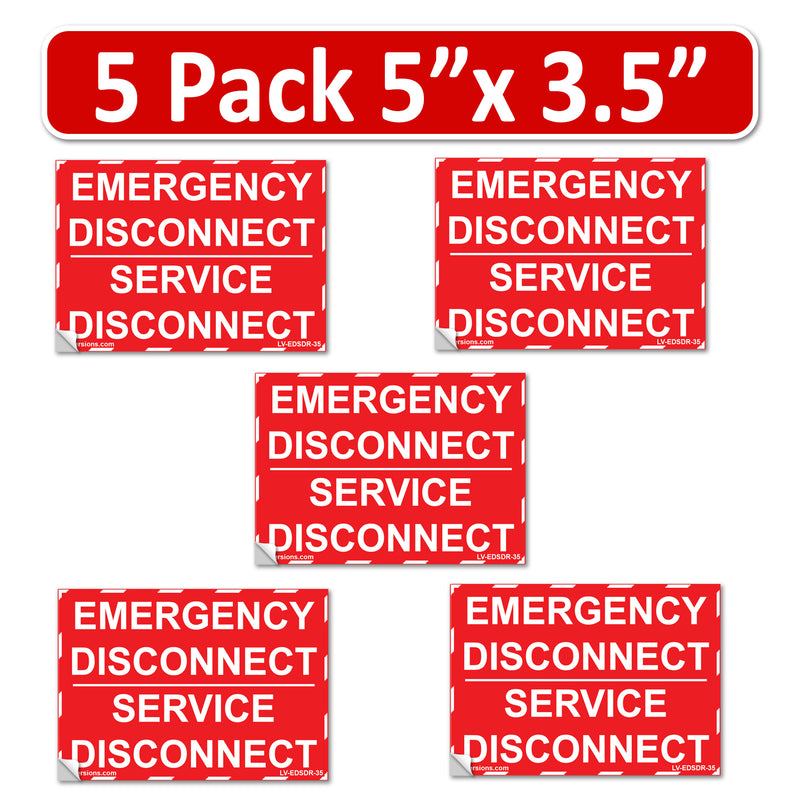 5"x 3.5" NEC compliant RED Emergency Disconnect Service Outdoor Laminated Labels Decal Sign Notice Danger Sticker Panel Heavy Duty Vinyl Waterproof Ultra Durable Electrical