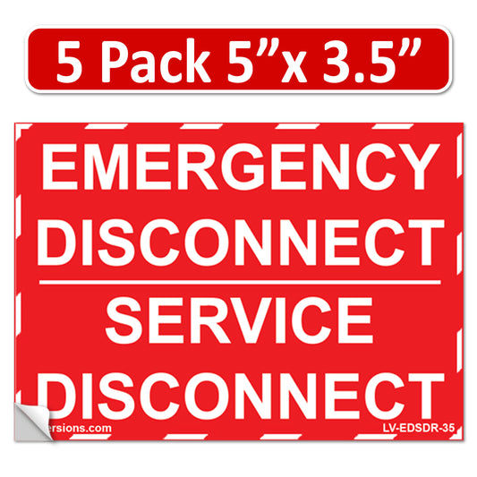 5 Pack 5"x 3.5" NEC compliant RED Emergency Disconnect Service Outdoor Laminated Labels Decal Sign Notice Danger Sticker Panel Heavy Duty Vinyl Waterproof Ultra Durable Electrical