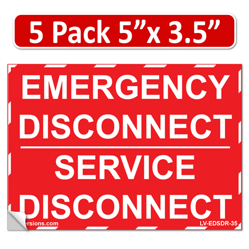 NEC Compliant Emergency Disconnect Service 1.75x9"/5x3.5"/12x9"  Reflective/Red Outdoor Laminated Labels Sticker Electrical Panel Danger Heavy Duty Vinyl Waterproof Ultra Durable
