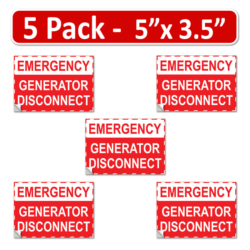 5" x 3.5" Emergency Generator Disconnect Label Sign Sticker Electrical Panel Vinyl Lock Out Shut Off