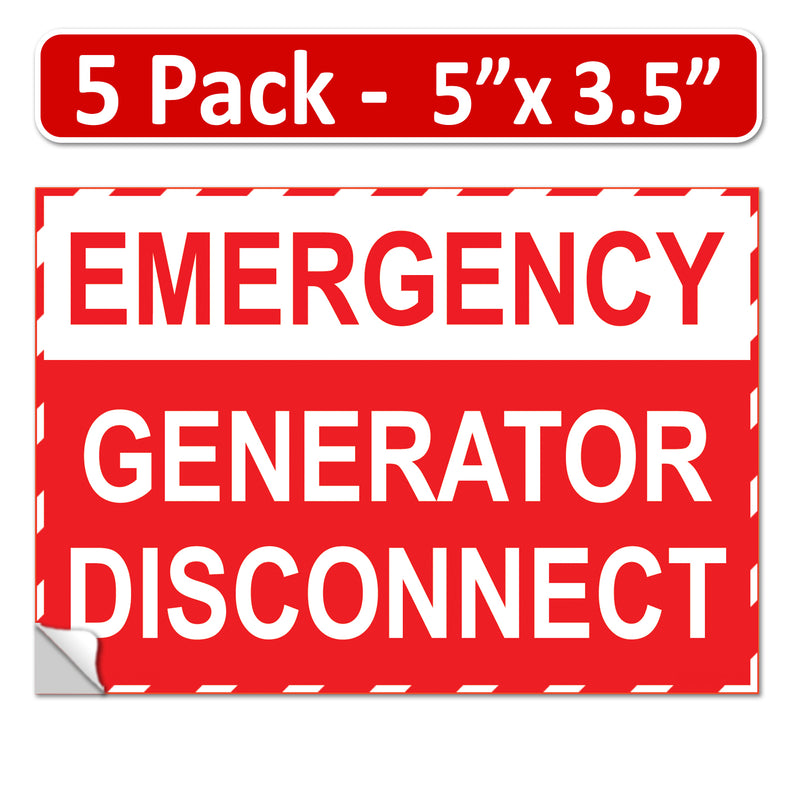 5" x 3.5" Emergency Generator Disconnect Label Sign Sticker Electrical Panel Vinyl Lock Out Shut Off