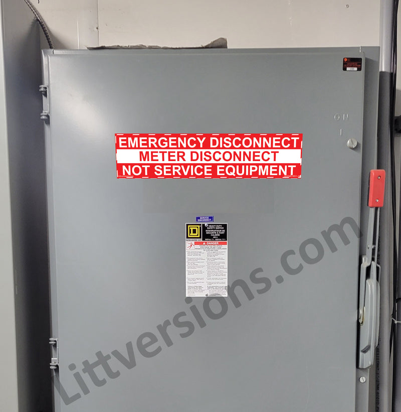 5 Pack 2-1/8"x 9" Emergency Meter Disconnect NOT Service Equipment Label Sign Vinyl 44-945 NEC compliant