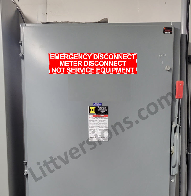 5 Pack 2-1/8"x 9" RED Emergency Meter Disconnect NOT Service Equipment Label Sign Vinyl 44-945 NEC compliant