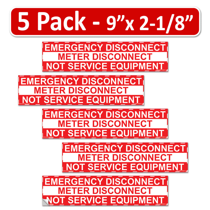5 Pack 2-1/8"x 9" Emergency Meter Disconnect NOT Service Equipment Label Sign Vinyl 44-945 NEC compliant
