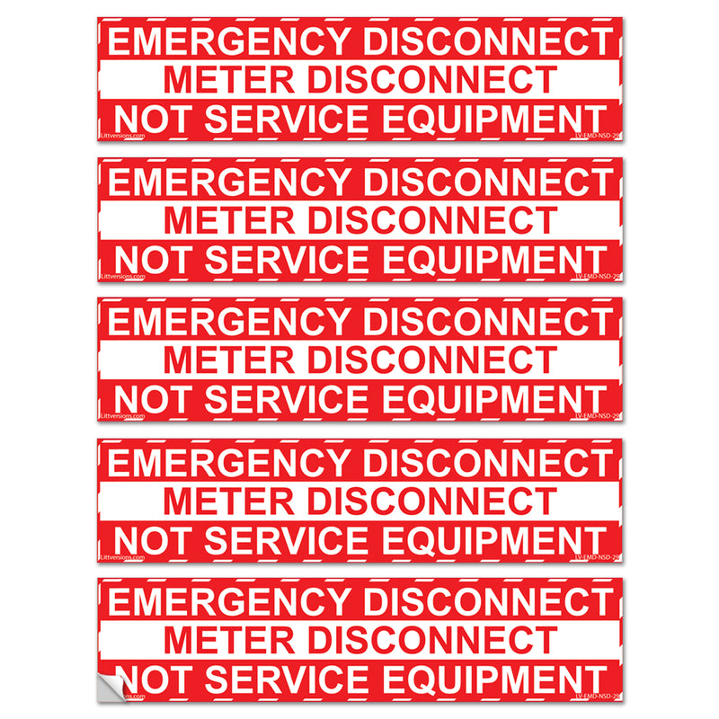 5 Pack 2-1/8"x 9" Emergency Meter Disconnect NOT Service Equipment Label Sign Vinyl 44-945 NEC compliant