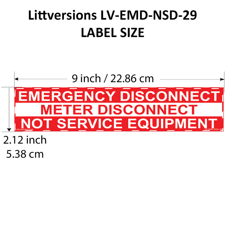 5 Pack 2-1/8"x 9" Emergency Meter Disconnect NOT Service Equipment Label Sign Vinyl 44-945 NEC compliant