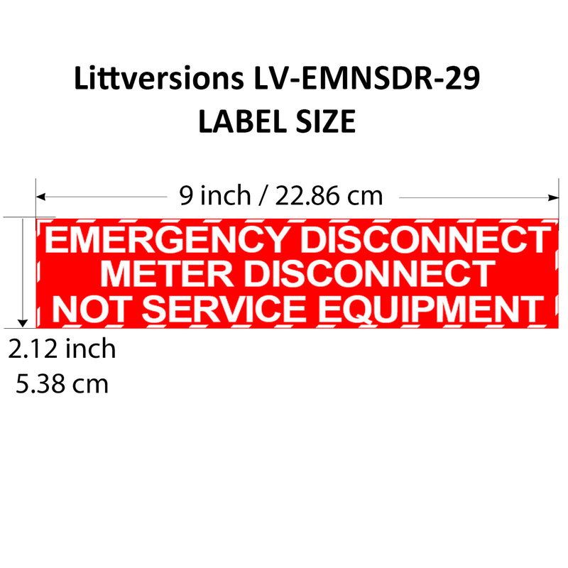 5 Pack 2-1/8"x 9" RED Emergency Meter Disconnect NOT Service Equipment Label Sign Vinyl 44-945 NEC compliant